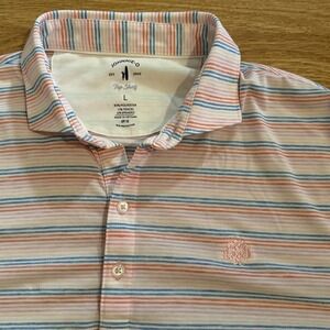 Johnnie-O Top Shelf Golf Polo Mens Large Multicolor Stripe UPF 50 Sun Protection
